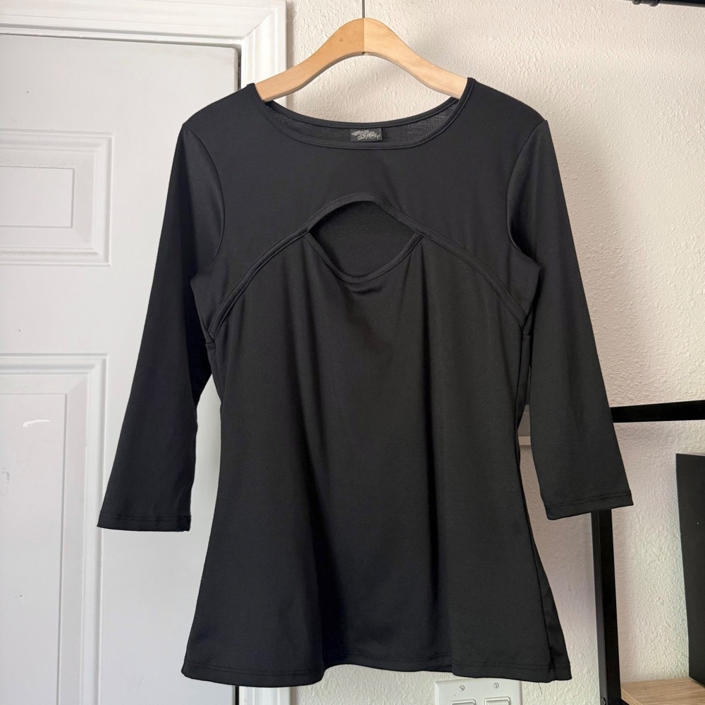ROCKSTEADY black mod pinup goth retro cutout boat 3/4 sleeve cropped tee top
